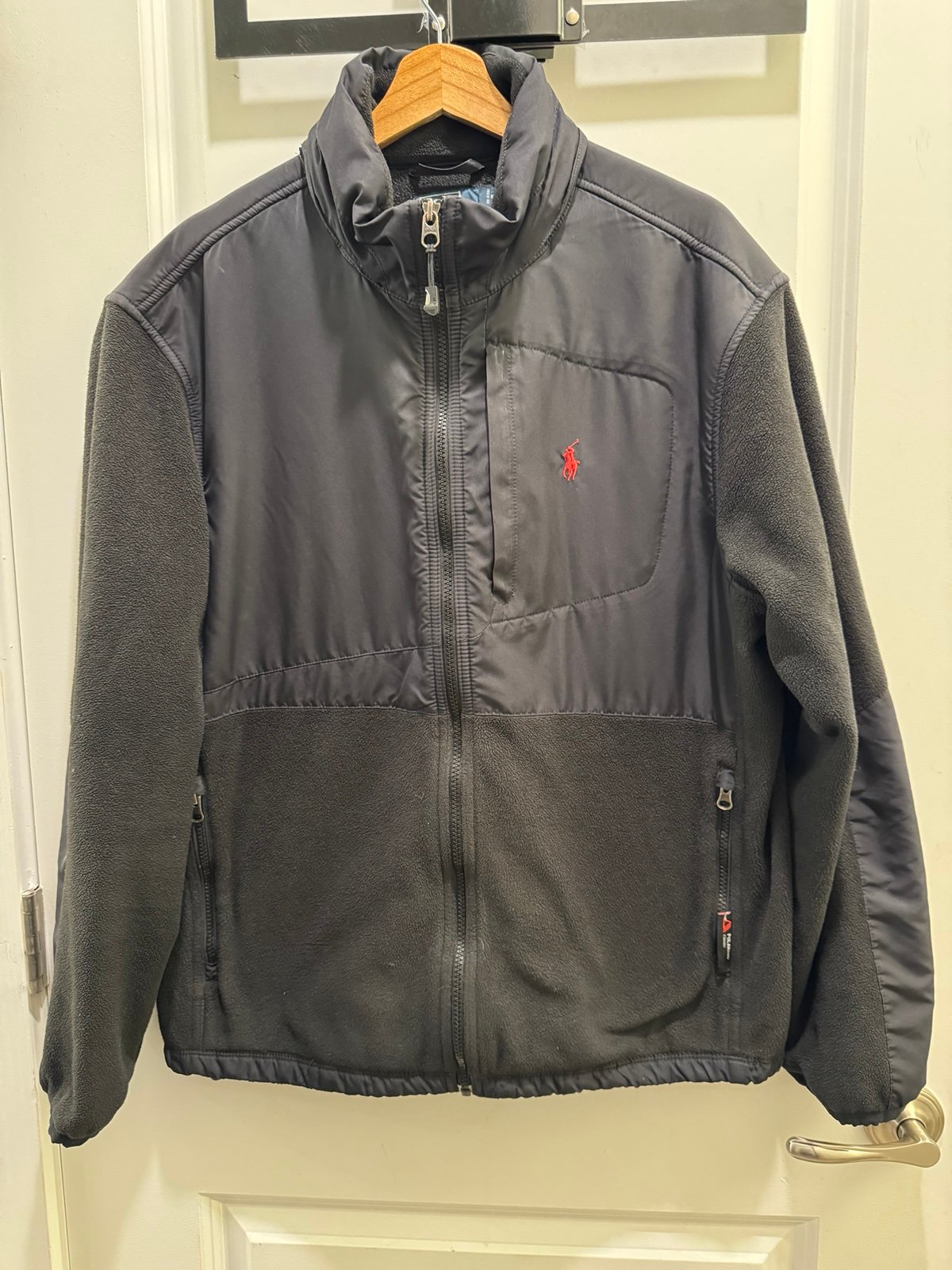 Polo Ralph Lauren L Men Black Polartec Denali Fleece zip jacket hide away hood