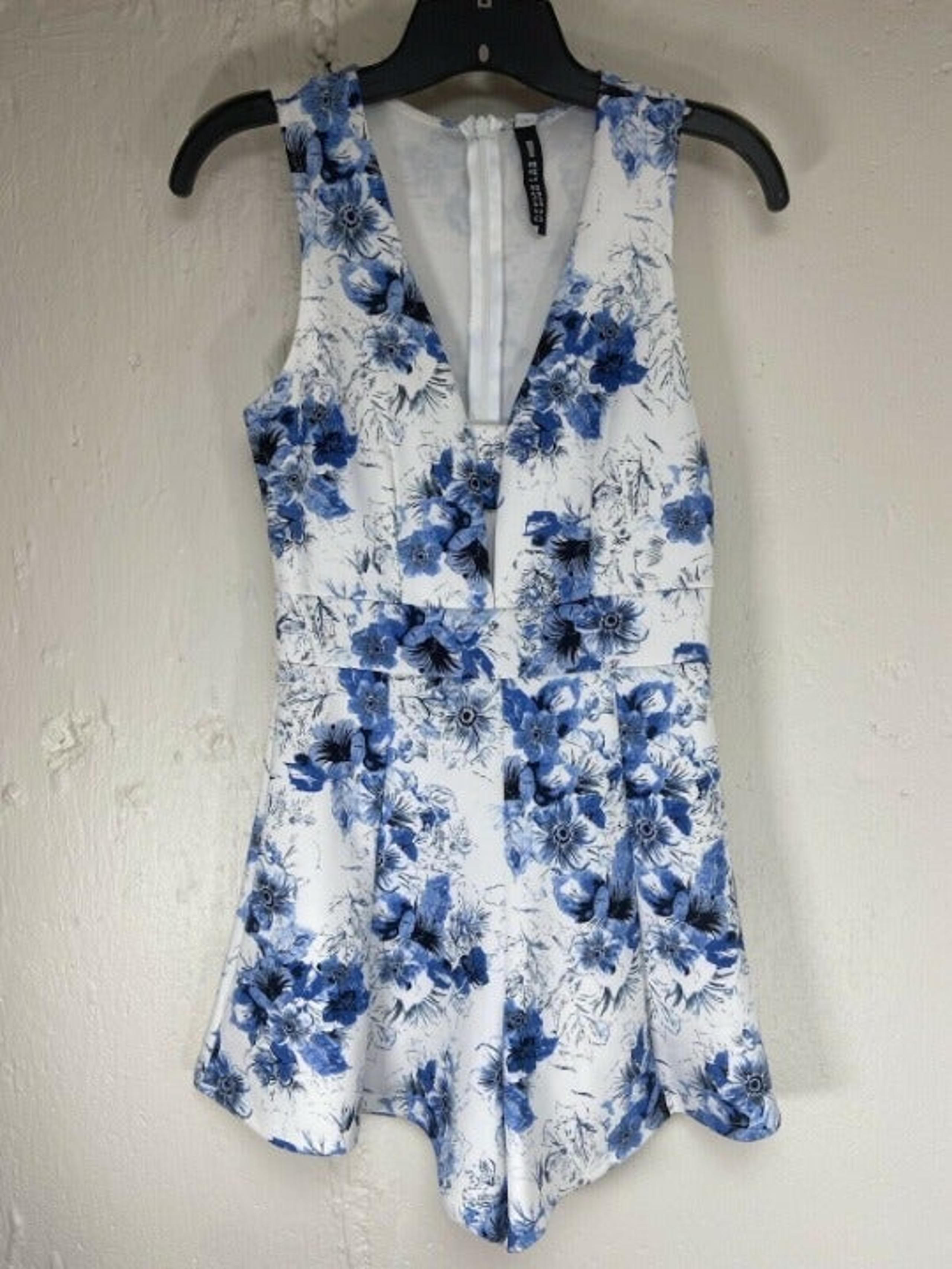 Design Lab Blue/White Women's Mini Romper Small Zip Back NWT
