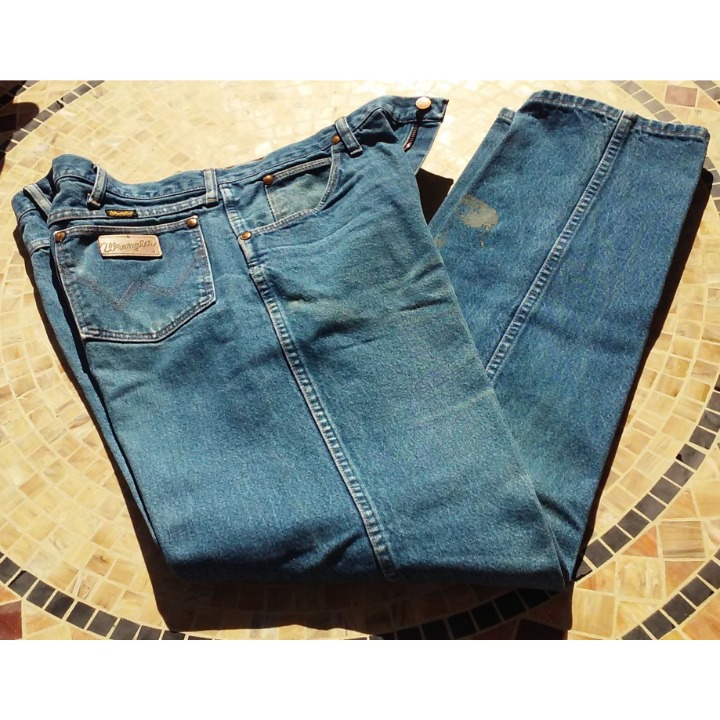 Vintage '84 Wrangler Jeans USA Denim 31MWZPW Cowboy Cut 36x34 Relaxed Fit Flaws