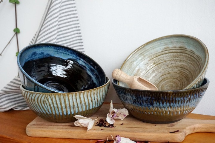 4 handmade ceramic bowls