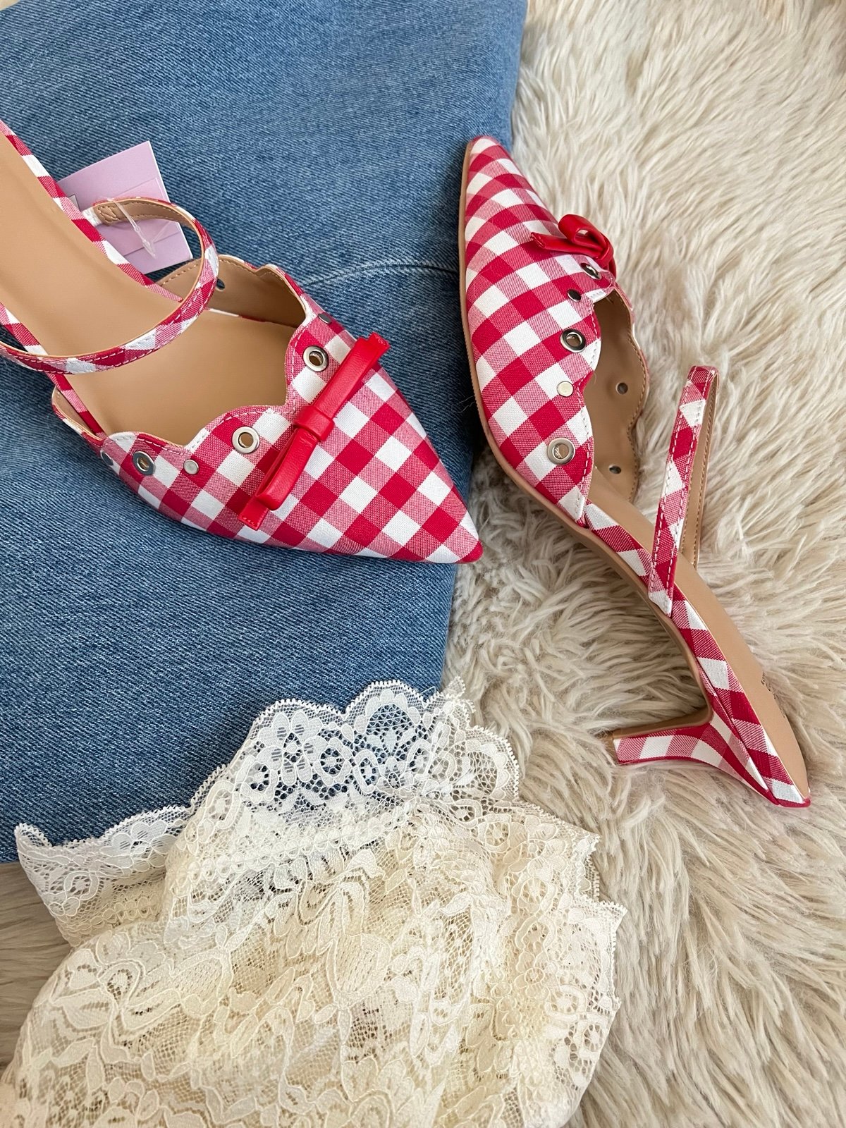 Gingham kitten heels