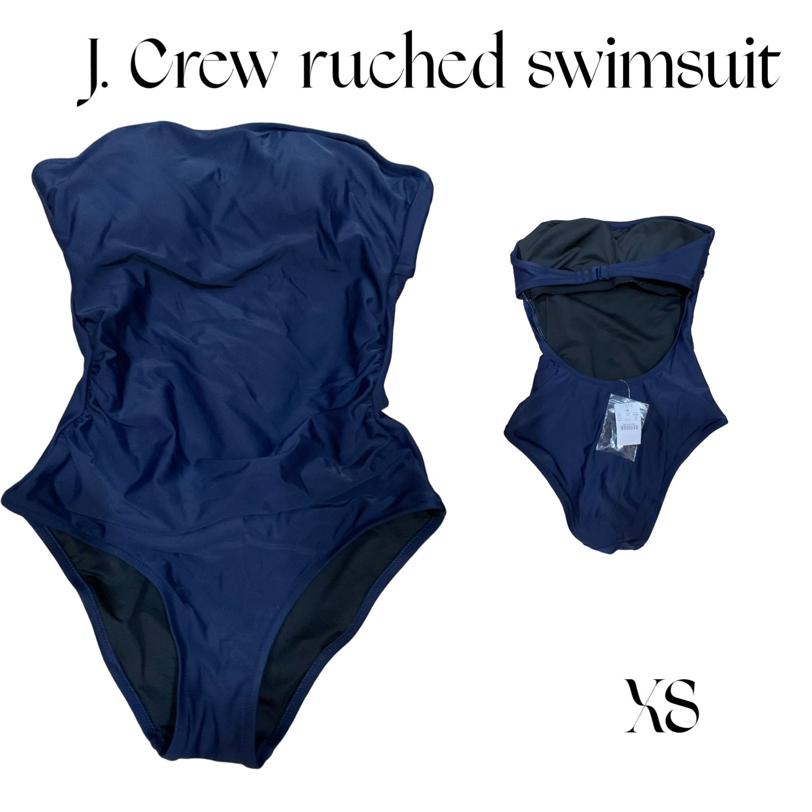 NEW! J CREW XS Navy Blue One-Piece Ruched tummy Swimsuit comes with straps