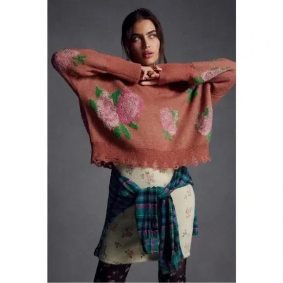 By Anthropologie Drop Shoulder V-Neck Sweater new with tag size small