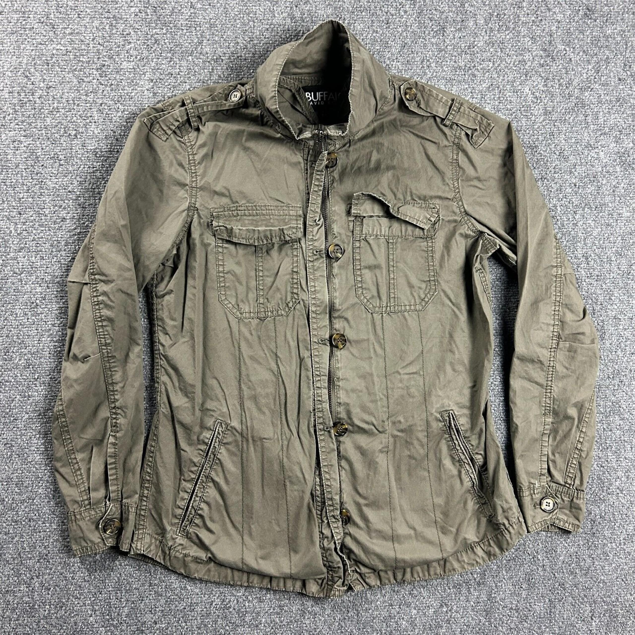 Buffalo David Bitton Jacket Womens Small Green Military Full Zip Distressed