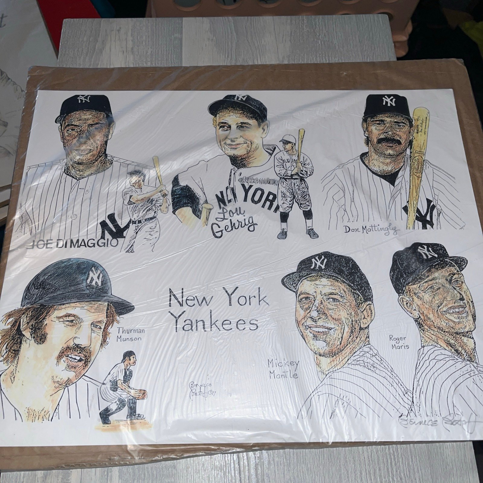 New York Yankees Mickey Thurman Joe Roger Don Lou Sketch signed Bernice Batoff