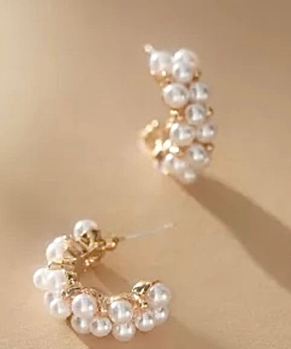 Anthropologie Eden Pearl Half Hoop Stud Earrings wedding formal etc. 12-e
