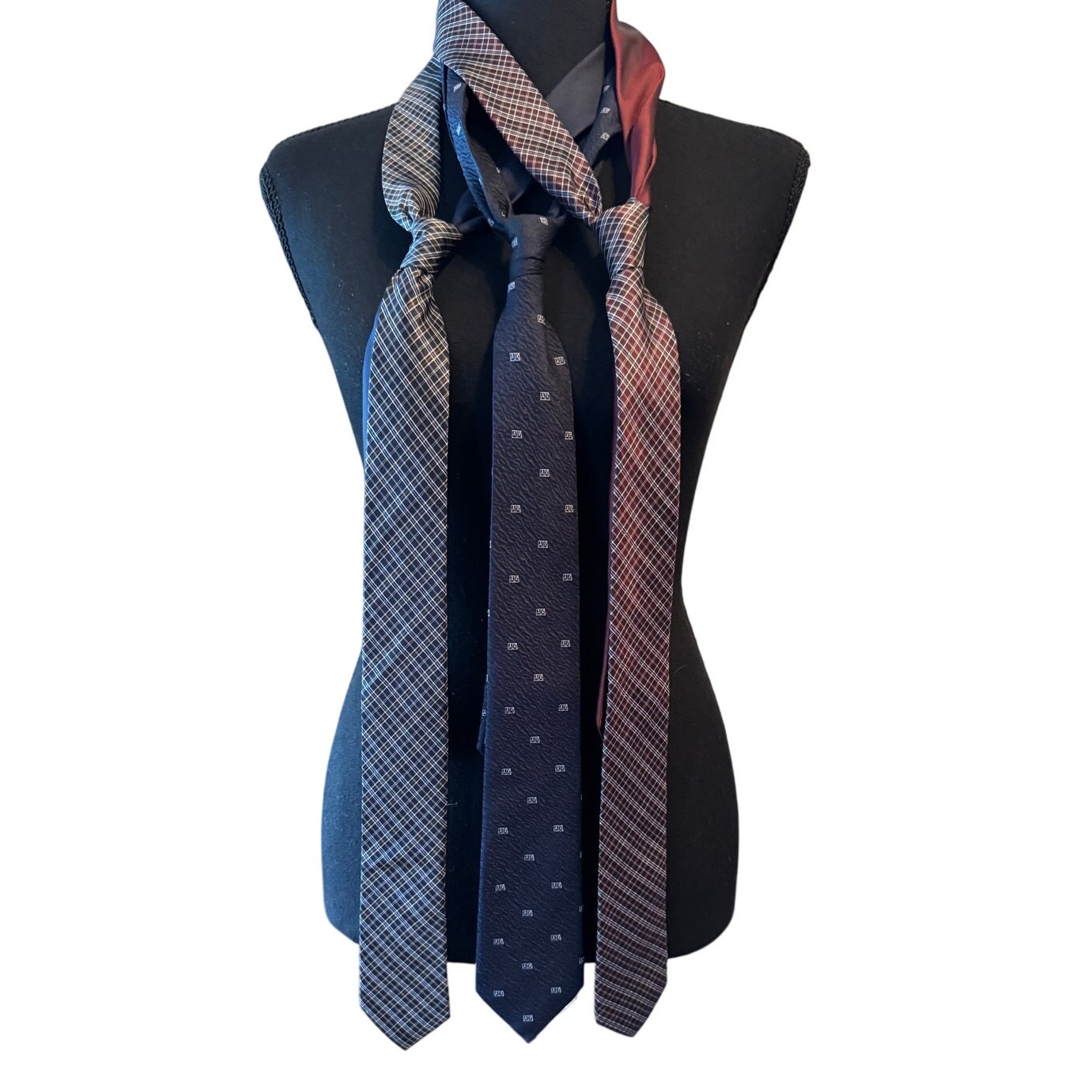 A|X ARMANI EXCHANGE Burgundy Navy Gray Silk Tie Bundle