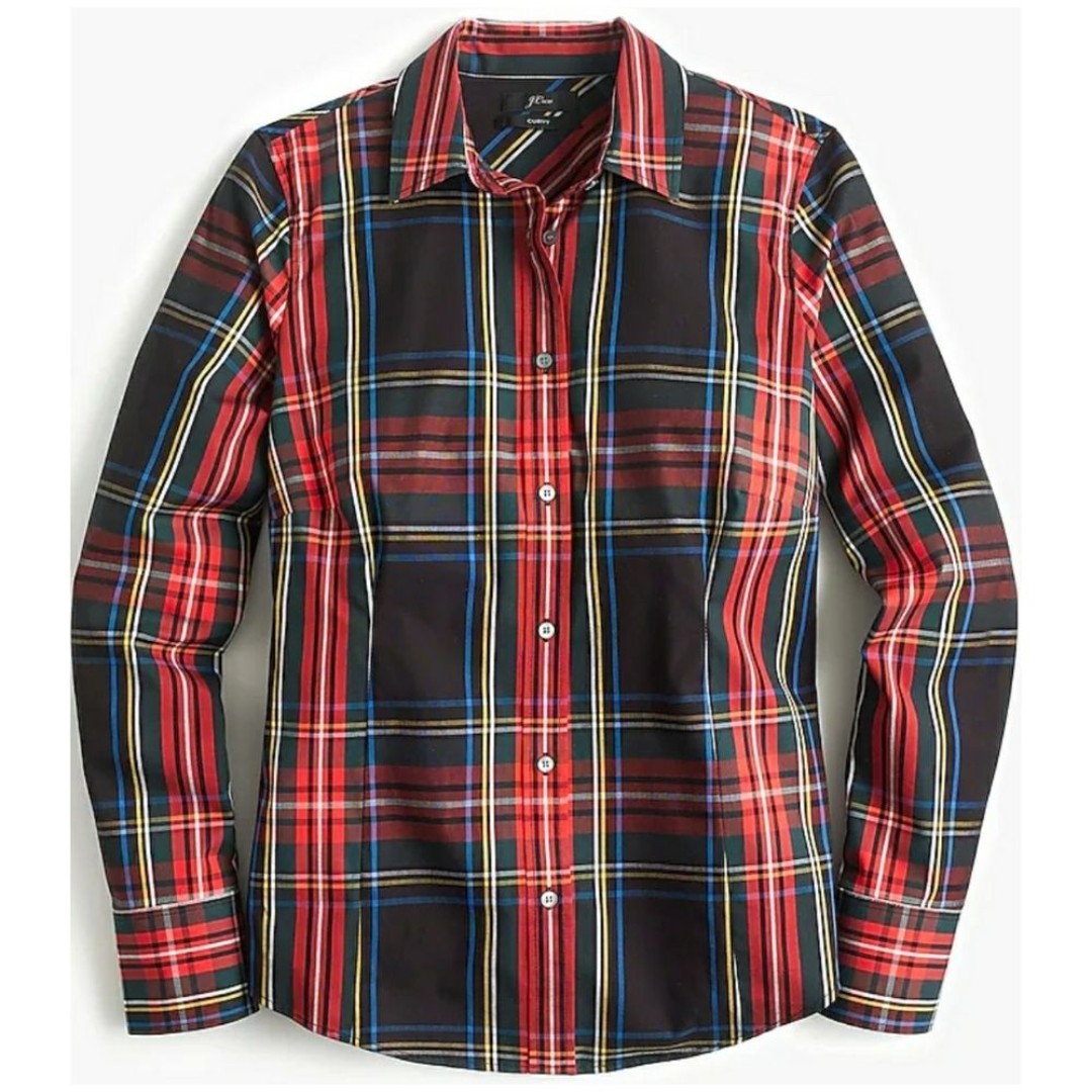J. Crew Stewart Tartan Plaid Shirt Curvy Slim Stretch Perfect Fit Shirt Size 6