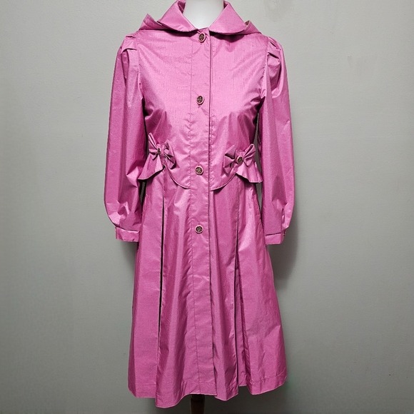 Rothschild Pink Pleated Bow Detail Hooded Trench Coat Size 14