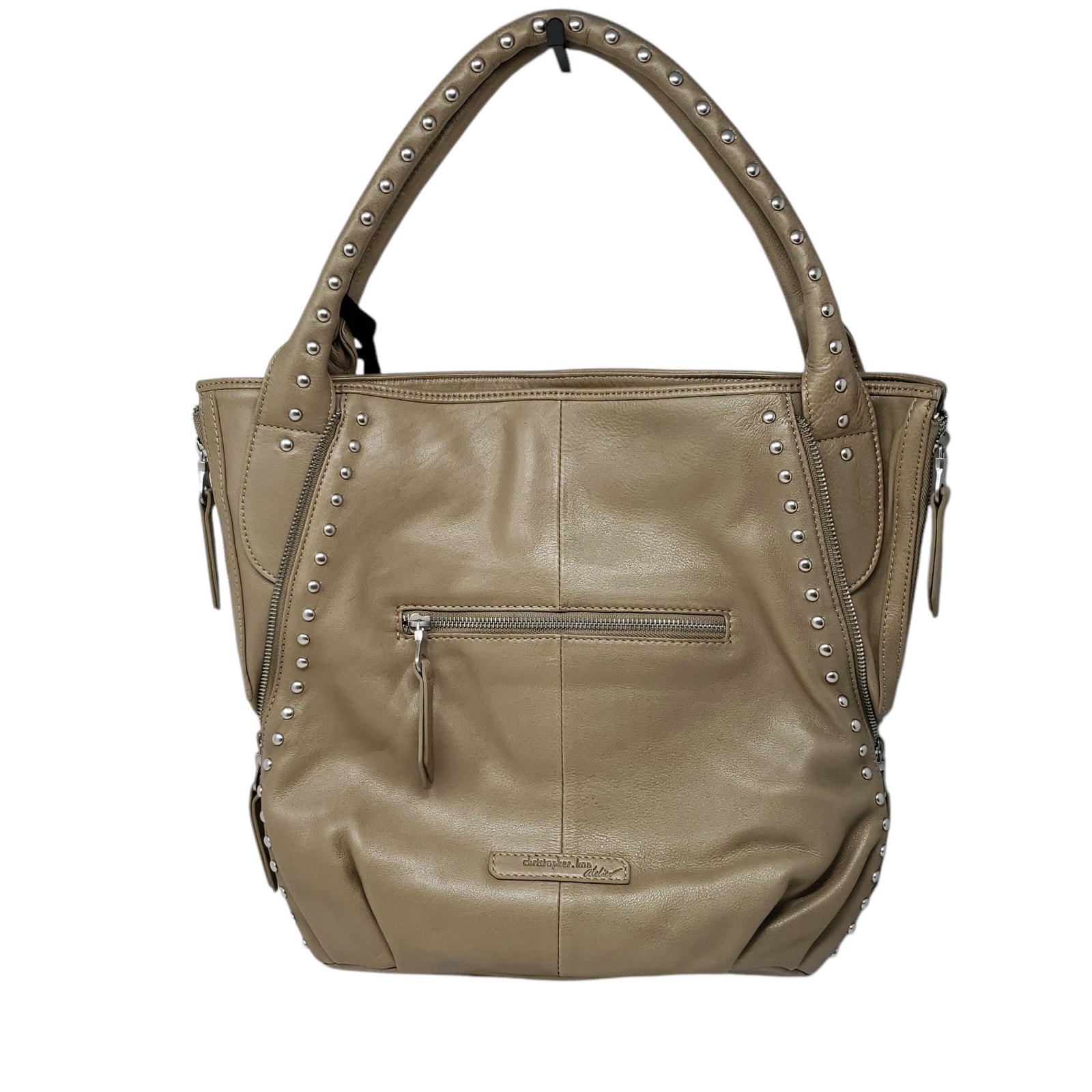 Christopher Kon Atelier Large Shoulder Hobo Bag Purse Leather Beige