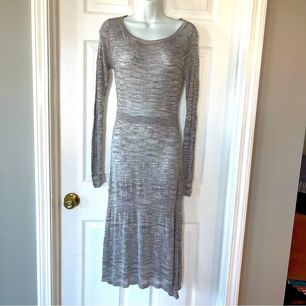 Sundance Sweater Dress Size Medium Gray Crochet Open Knit Boho Long Sleeve
