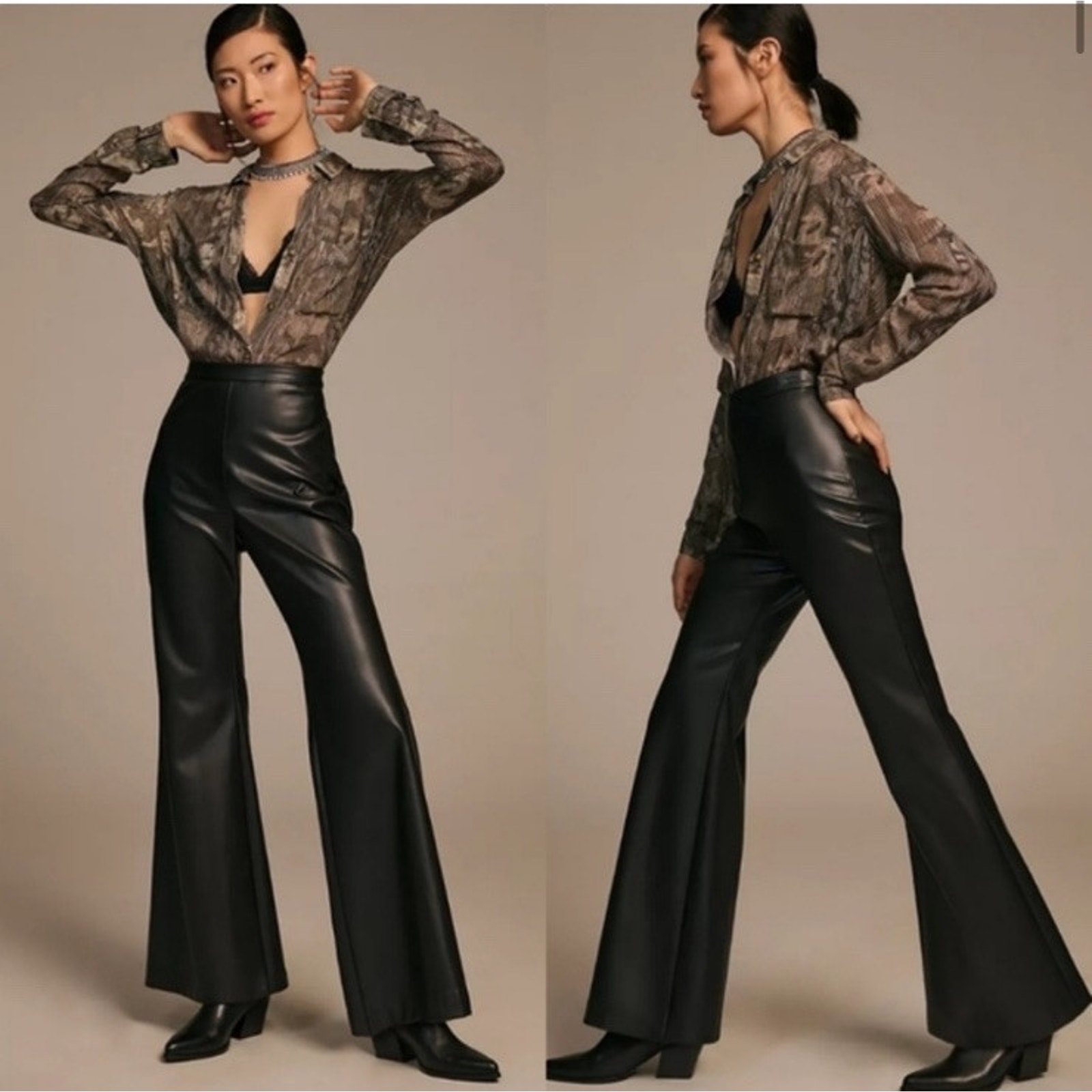 Anthropologie Hutch Black Faux Leather Flare Leg Pants High Rise Women’s Size 4