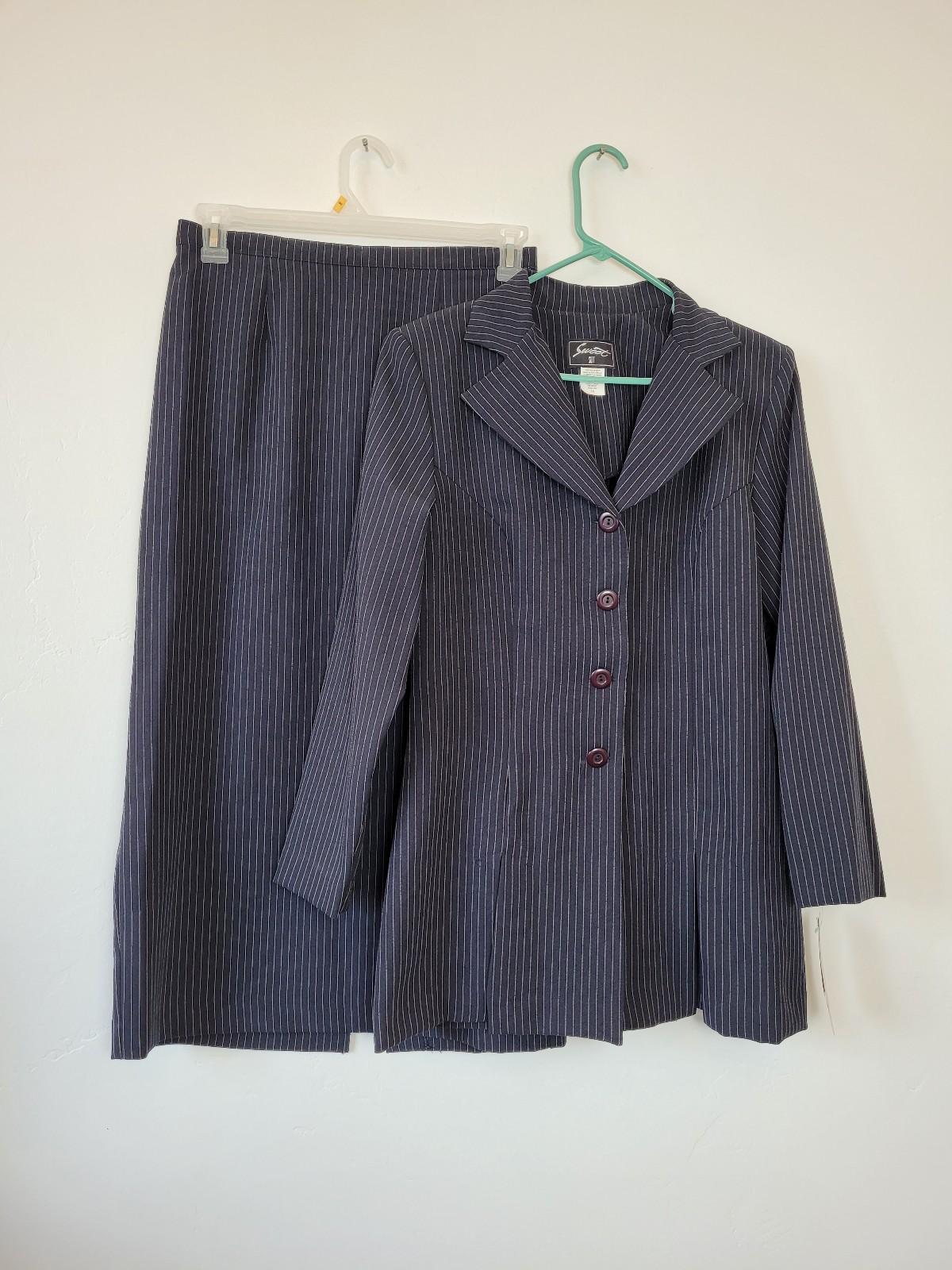 NEW Sweet Suit Navy Pinstripe Skirt Suit Single Breasted Midi Retro Size 10