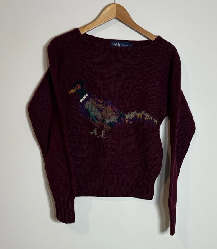 Vintage Ralph Lauren Pheasant Hand Knit Wool Sweater