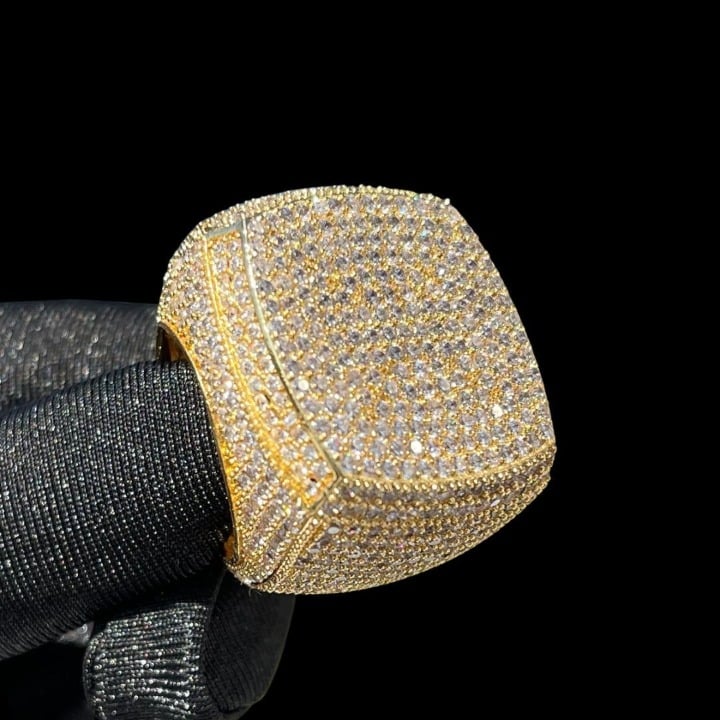 NEW | Fully Iced Out Prong Setting Cushion Design Ring
