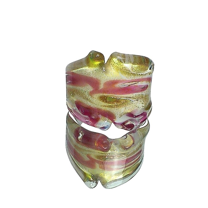 Vintage Murano Glass Ring With Gold Fleck & Pink Swirl Design Size 9.5