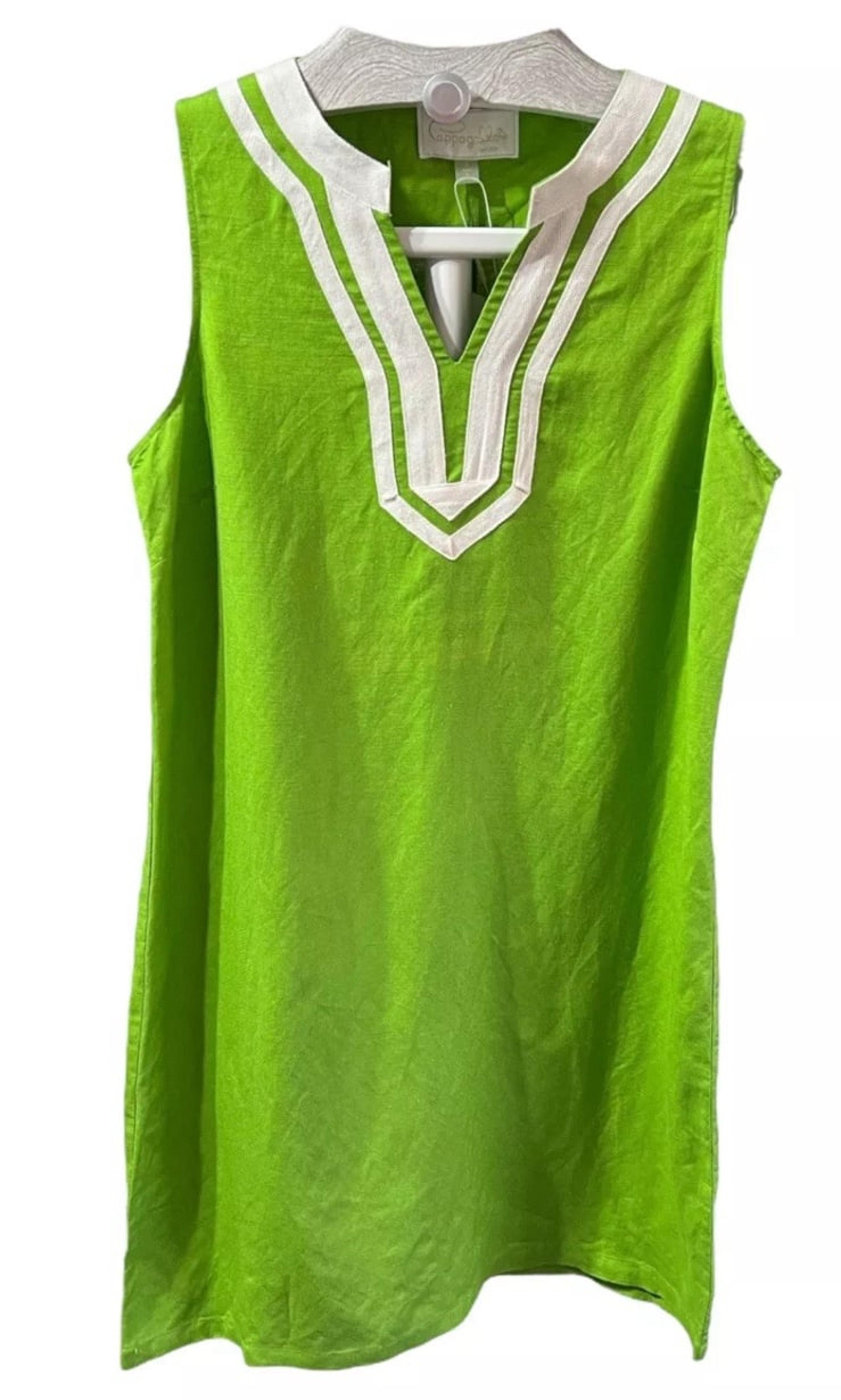 PAPPAGALLO Key Lime Green Linen Blend Sleeveless Sheath Dress size 8 NWT
