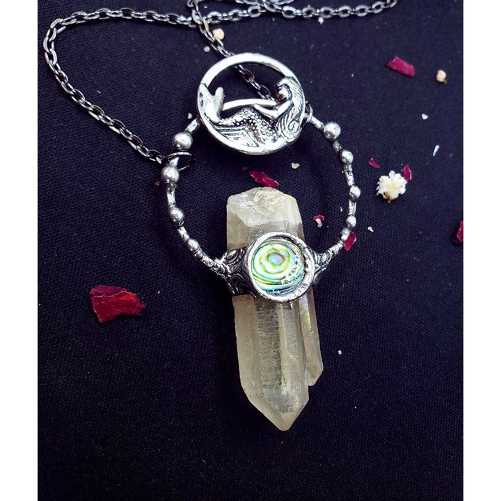 Quartz and Abalone Mermaid Crystal Necklace