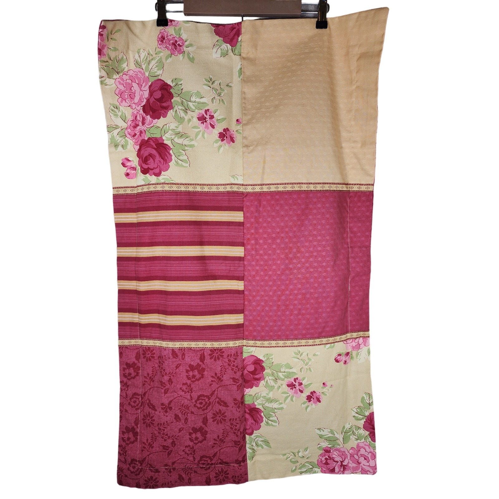 LAURA ASHLEY Miranda Yellow Red Pink Patchwork Style KING Pillow Sham - Set of 2