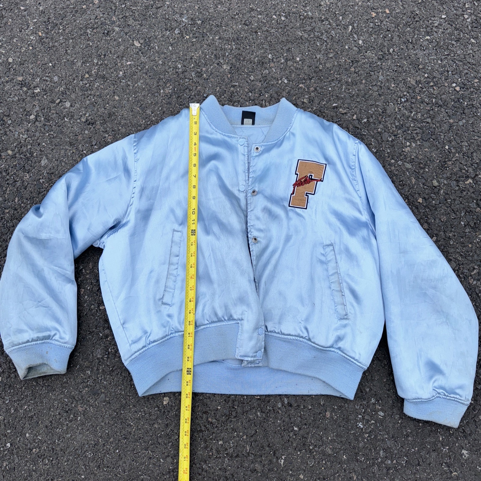 Vintage FUBU The Collection Varsity Satin Bomber Jacket Mens XXXL (L)Blue Y2K