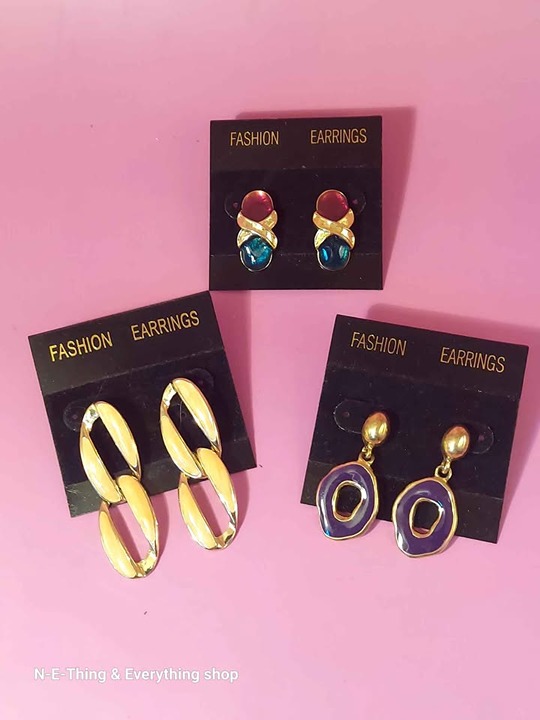 3 Pair of New/Old Stock 1980s Vintage Enamel Earrings