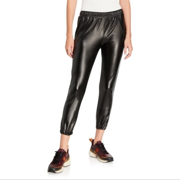 David Lerner Vegan Leather Track Pant Joggers, lightweight, black, size XL