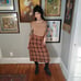 60s Handmade Vintage Pleated Plaid Tartan Midi Skirt Medium Wool Blend Tan Brown