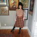 60s Handmade Vintage Pleated Plaid Tartan Midi Skirt Medium Wool Blend Tan Brown