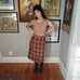 60s Handmade Vintage Pleated Plaid Tartan Midi Skirt Medium Wool Blend Tan Brown