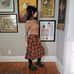 60s Handmade Vintage Pleated Plaid Tartan Midi Skirt Medium Wool Blend Tan Brown