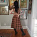 60s Handmade Vintage Pleated Plaid Tartan Midi Skirt Medium Wool Blend Tan Brown