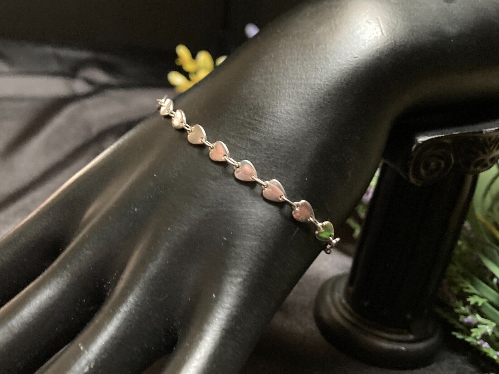 Vintage Sterling Silver Tiny Love Heart Panel Link 5mm Chain Bracelet Italy