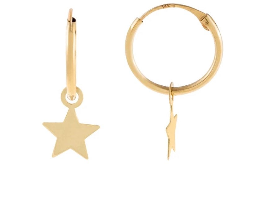 NWT Adinas Jewels 14K Star Hoop Earrings