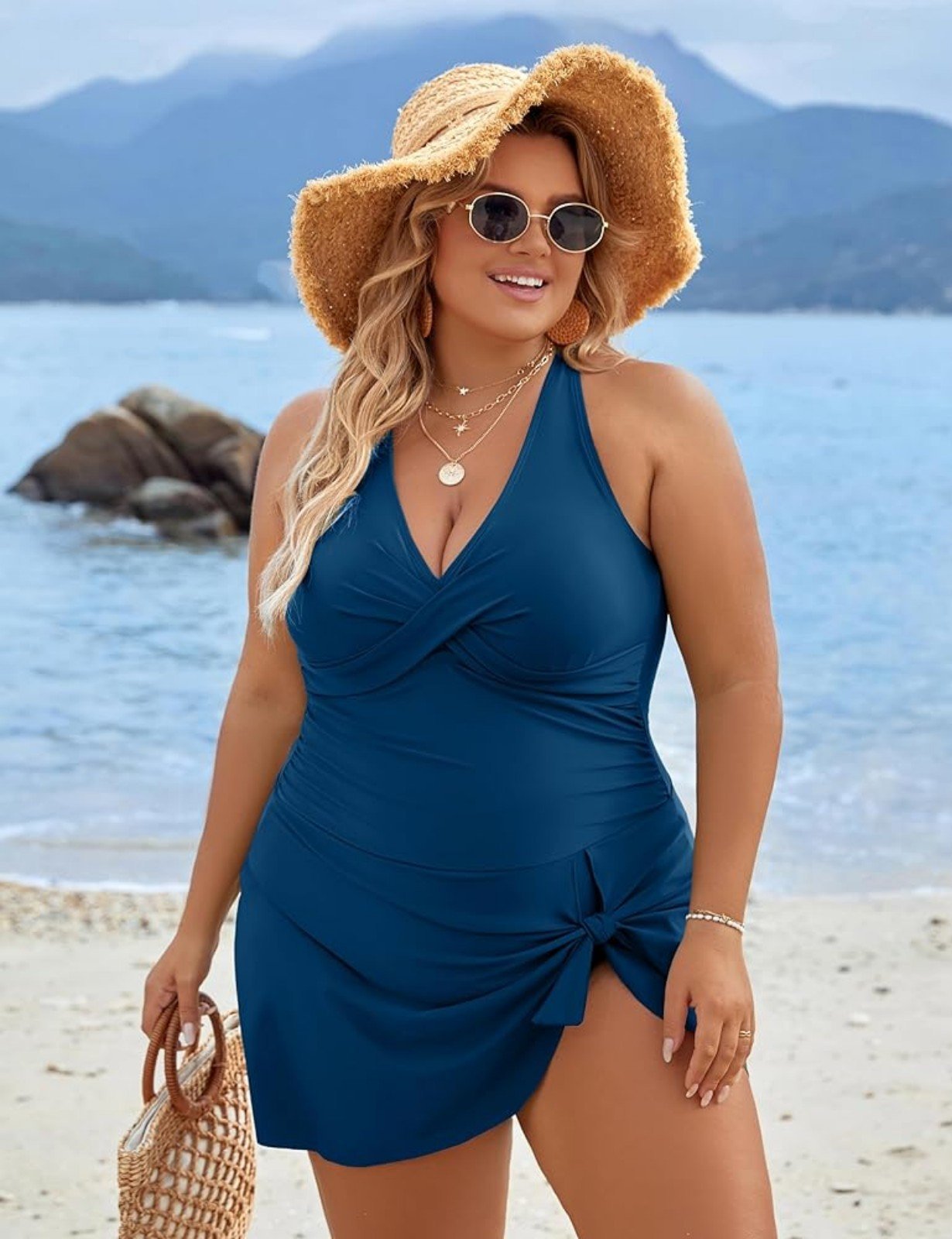 Blooming Jelly Large (10) Swim Dress Swimsuit One Piece Tummy Control Blue NWT