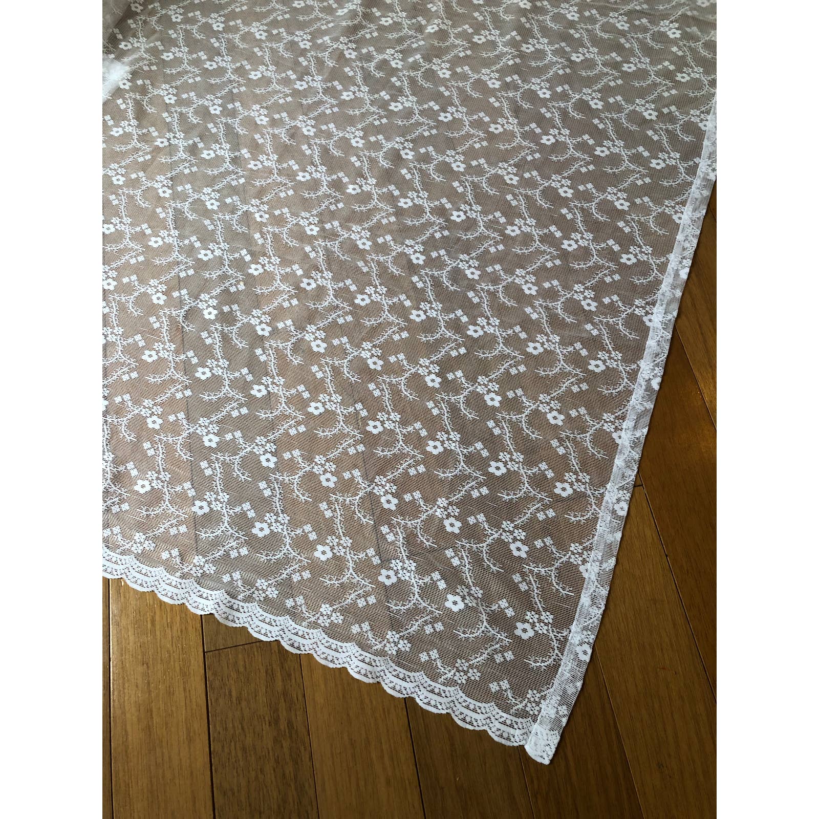 Vintage Lace Floral Curtain Panel 61” wide x 67” long White