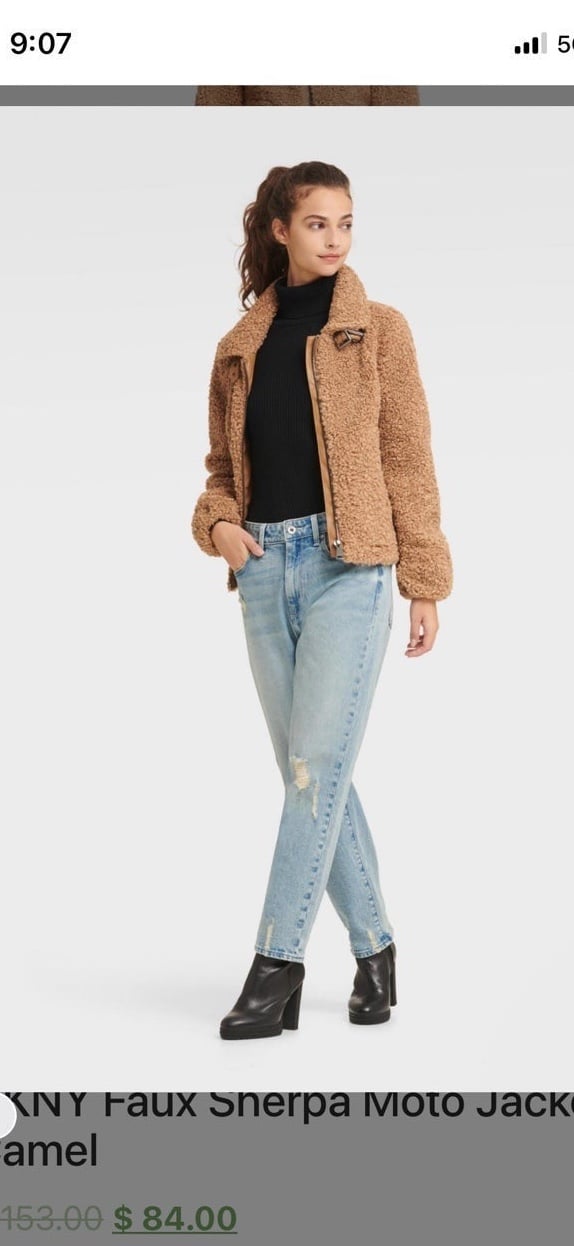 BRAND NEW DKNY SHERPA AND FAUX LEATHER CAMEL MOTO JACKET SZ XS