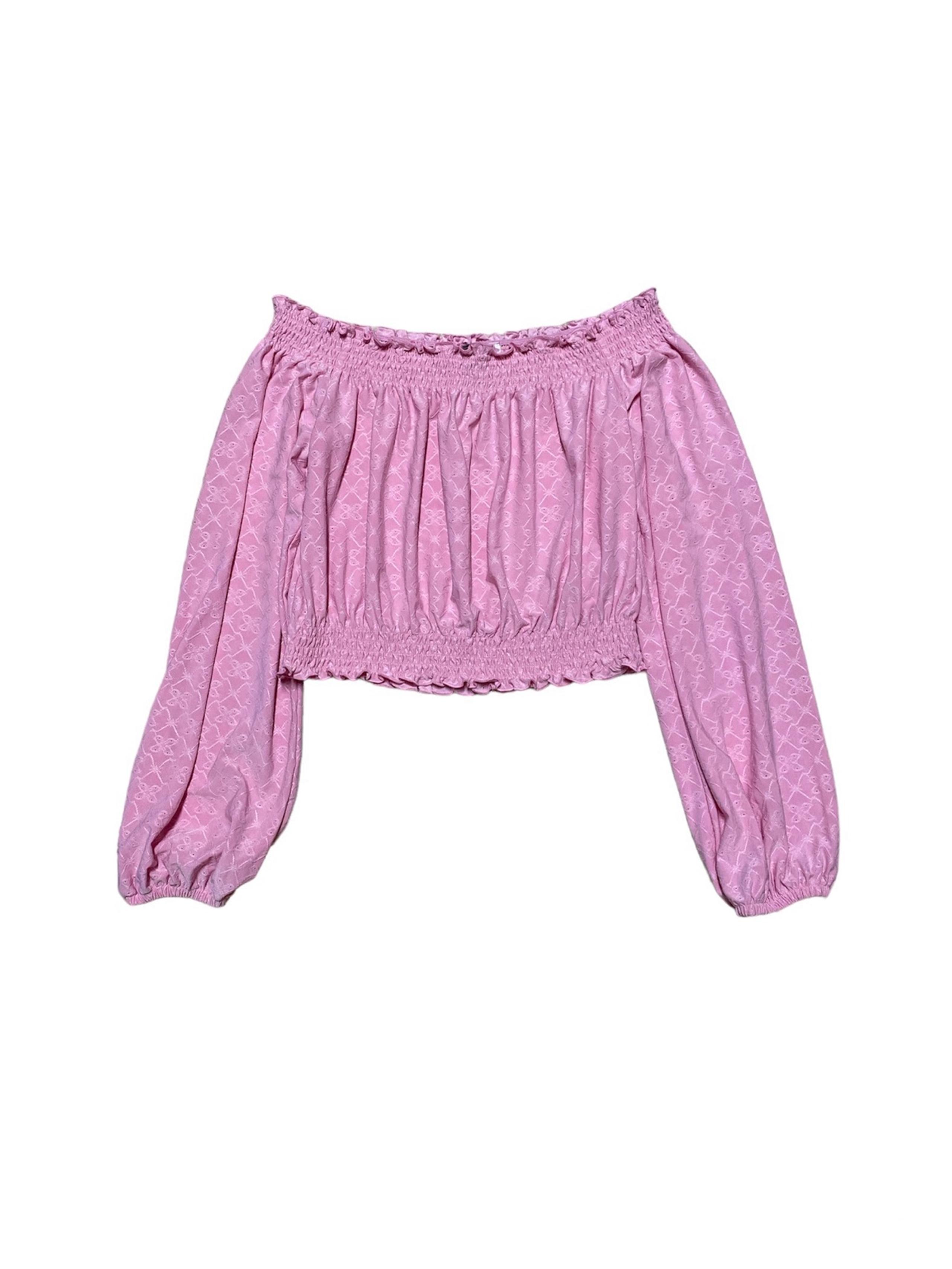 H&M Divided Off The Shoulder Long Sleeve Blouse Women’s M Pink Shirt Cropped Top