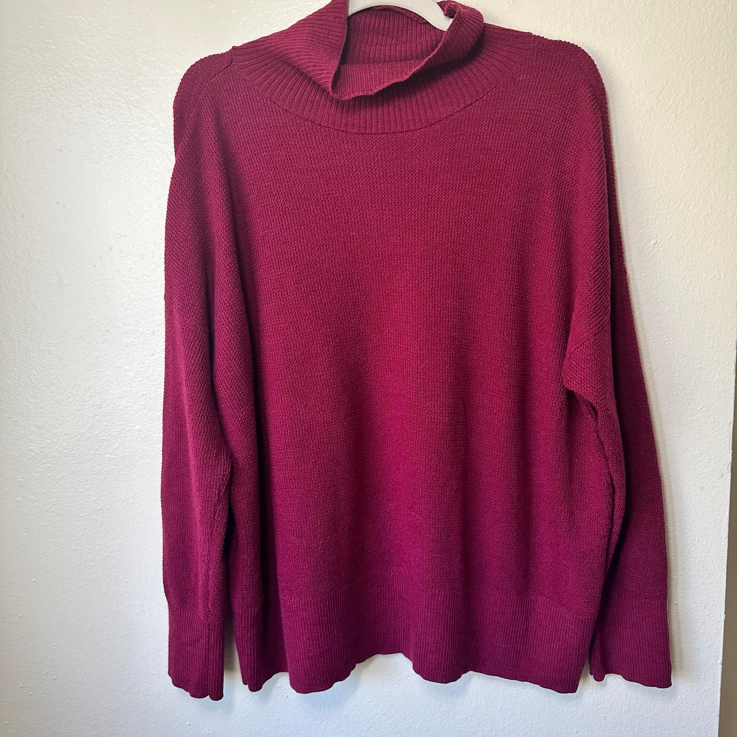 Eileen Fisher Merino Wool Ribbed Turtleneck Dark Red Sweater Large