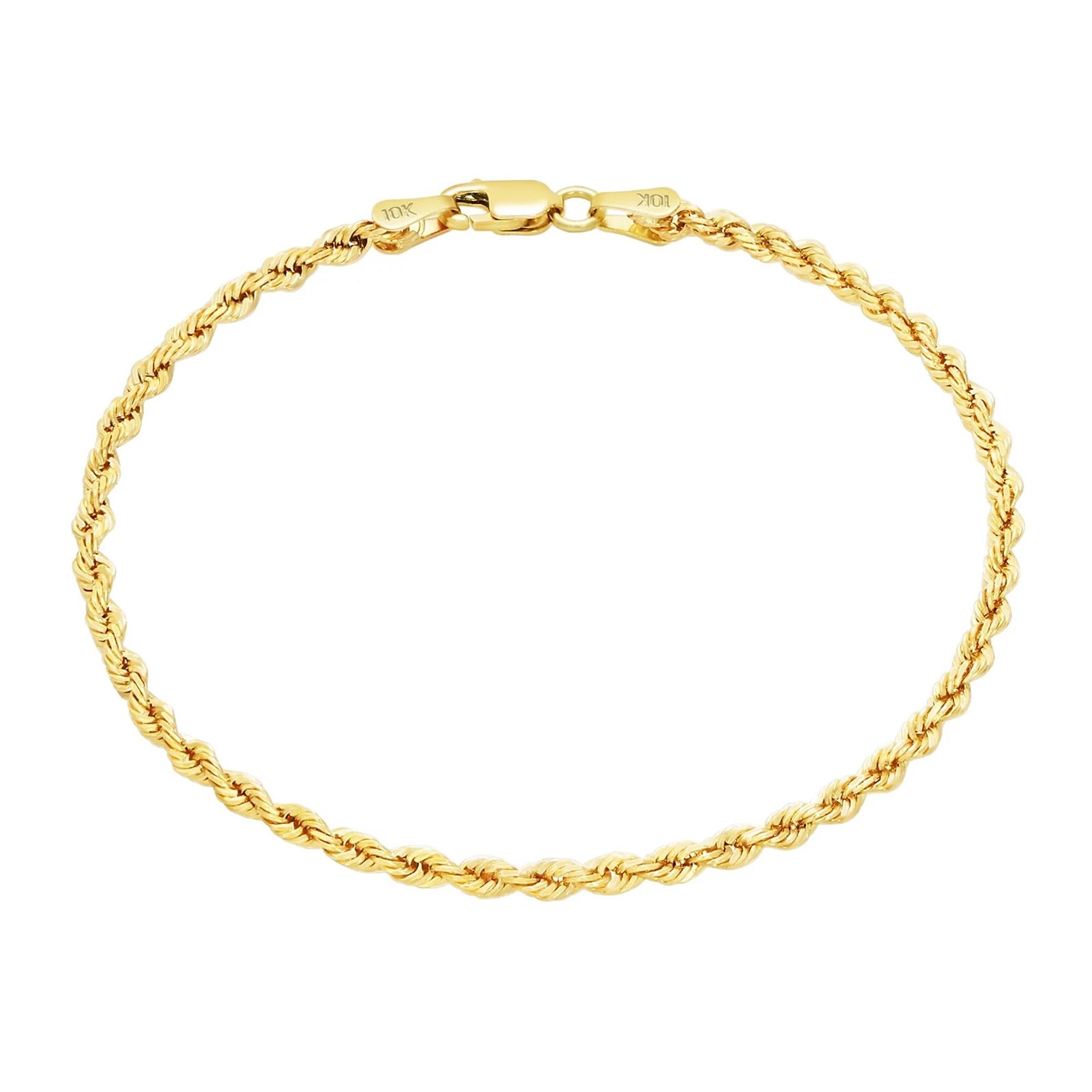 9" 2mm 10K Yellow Gold Diamond Cut Rope Chain Bracelet Men Women