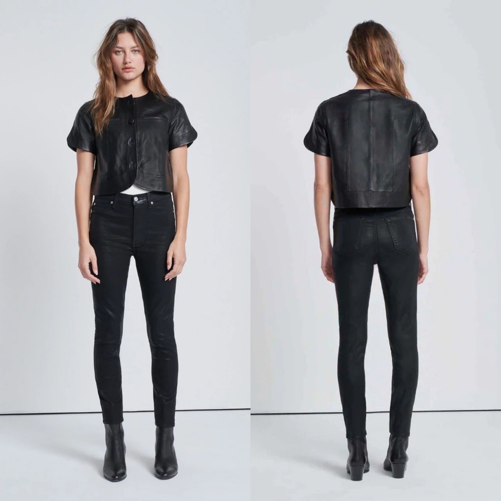 7 For All Mankind B(AIR) HIGH WAIST ANKLE SKINNY IN COATED BLACK Size 25 228