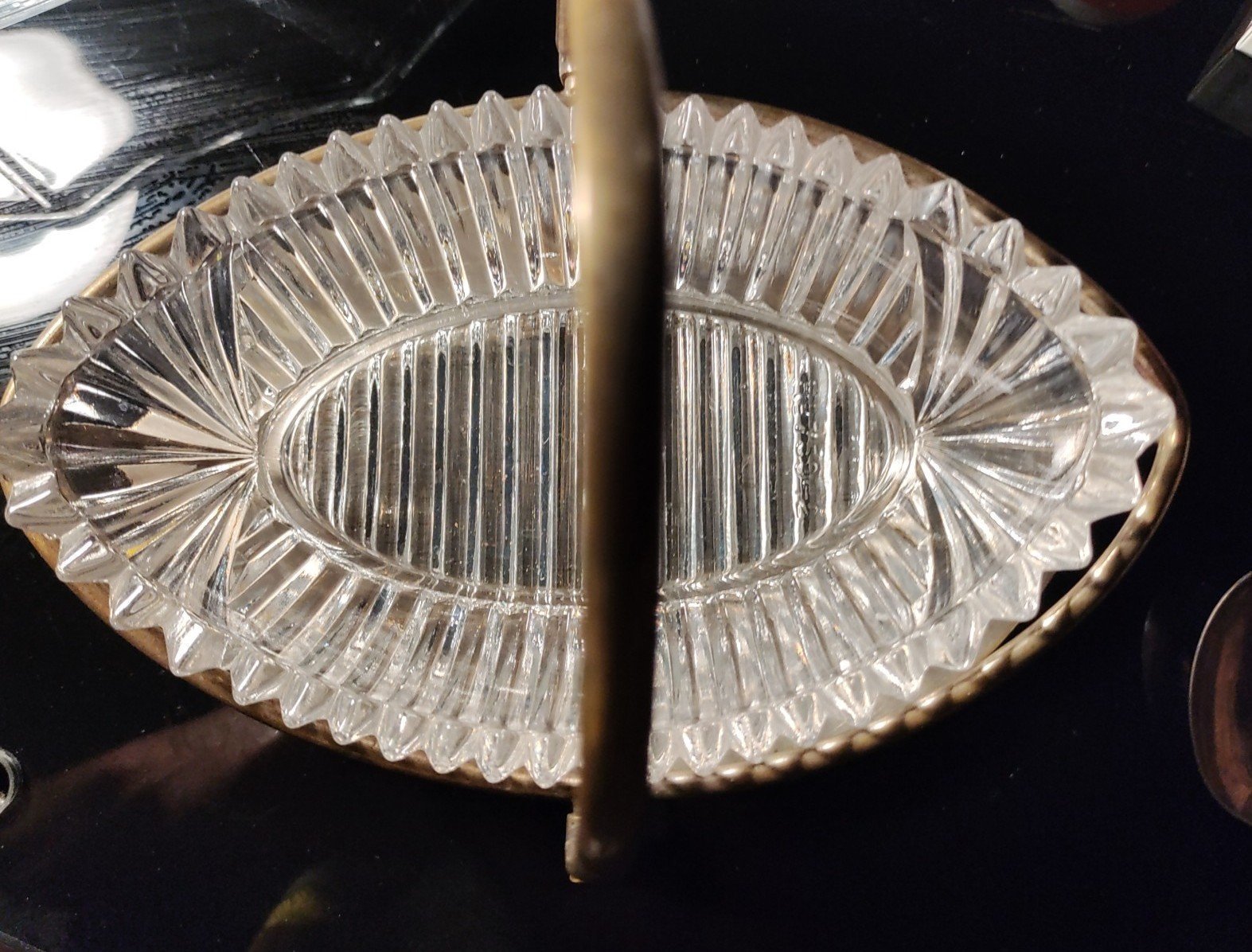 Antique American Brilliant Cut Glass Service Dish in silver basket