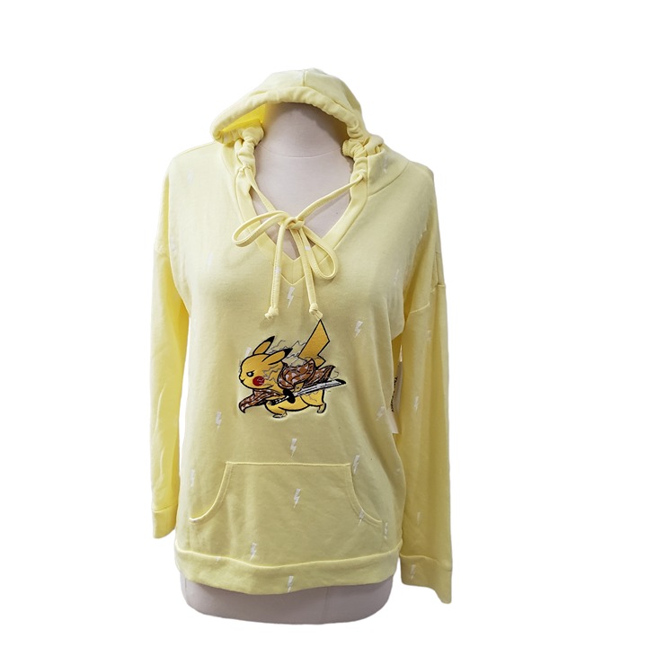 Pikachu Zenitsu Demon Slayer Lightning Hoodie Thin Sweater Yellow Size S