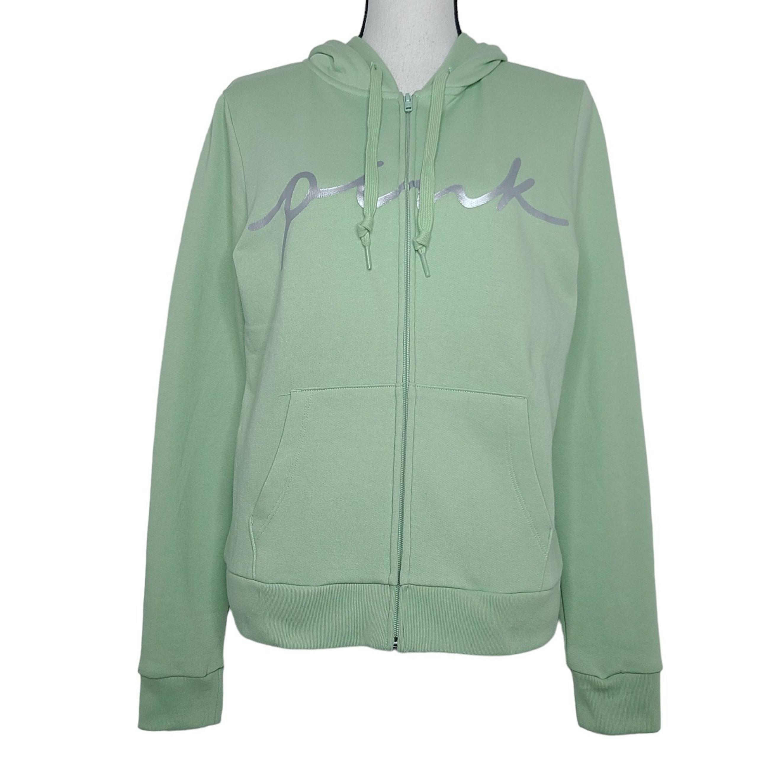 PINK Victoria's Secret Fleece Zip Up Perfect Hoodie Jade Green 11157155 Med NWT