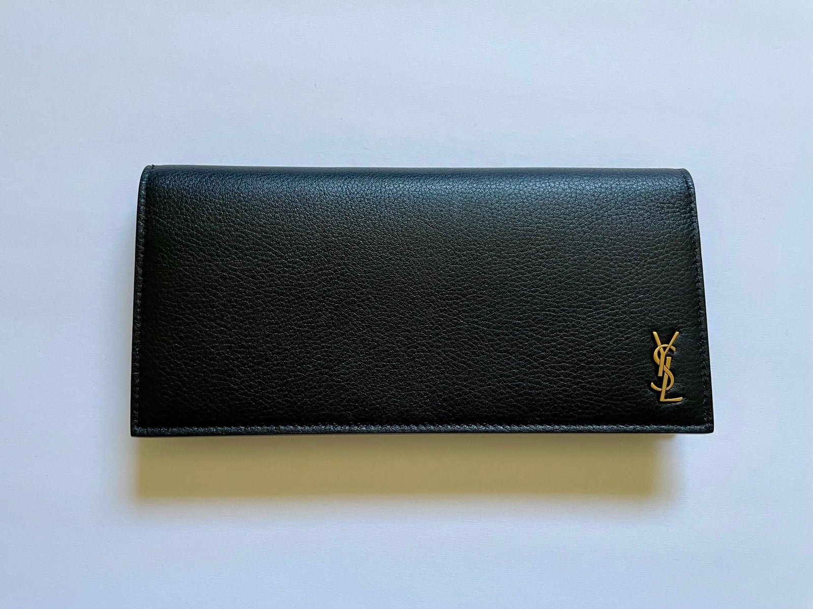 YSL Tiny Cassandre Flat Continental Wallet in Grained Leather