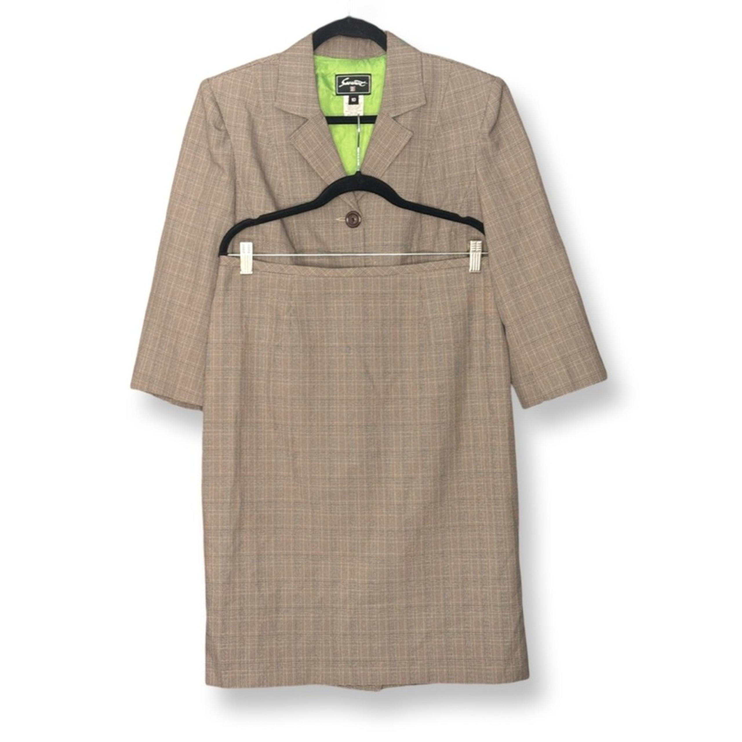 Sweet Suit Vintage 90s Tan Plaid Blazer and Skirt Set