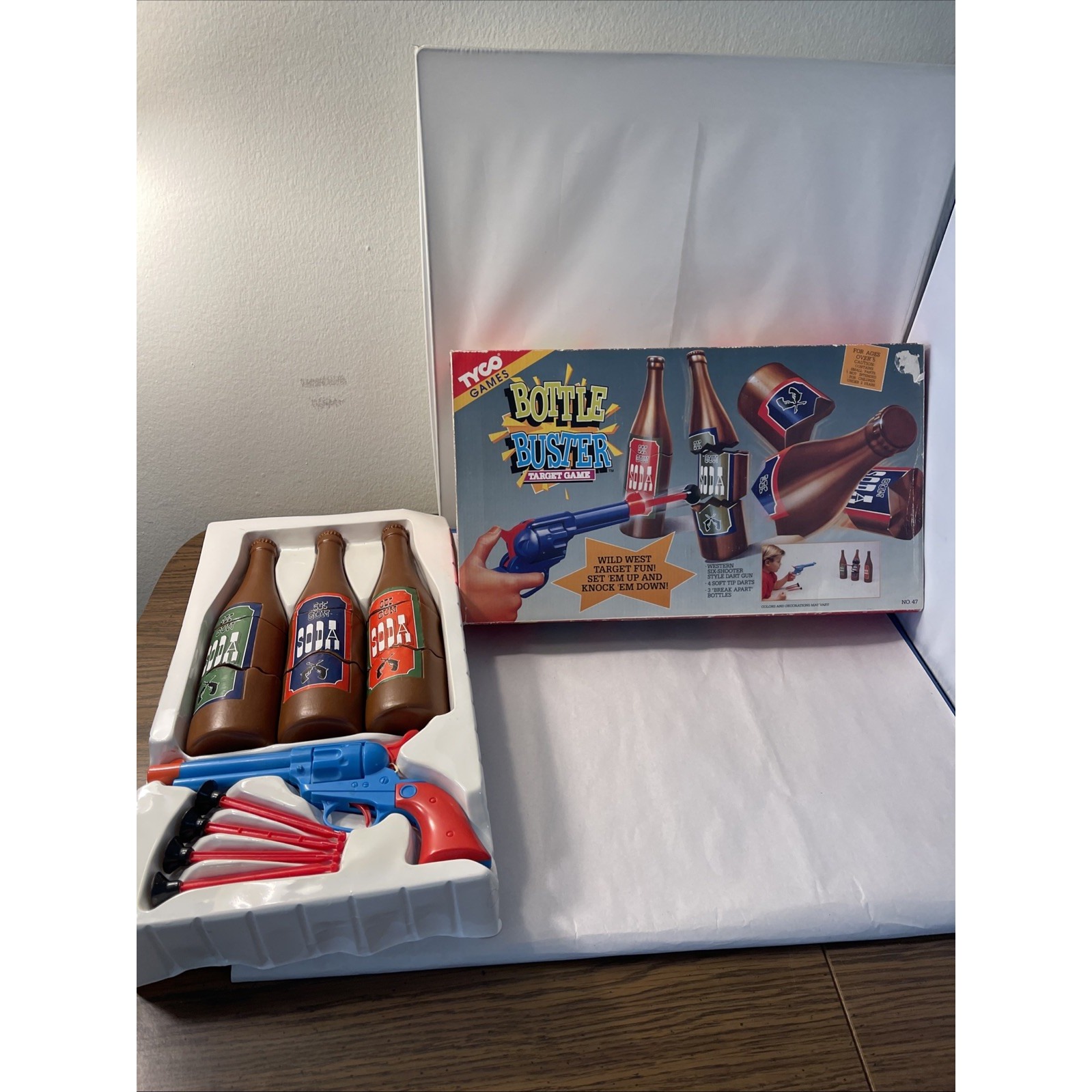 Vintage 1992 Tyco Bottle Buster Target Western Shooting Game w Suction Darts