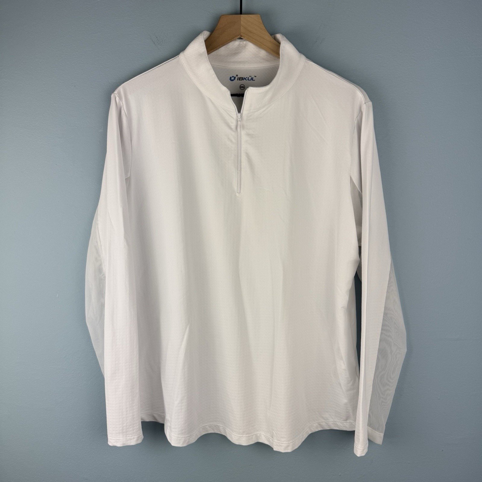 IBKUL Womens 2XL White Quarter Zip Mock Neck UPF 50 Sun Protection Pullover Top