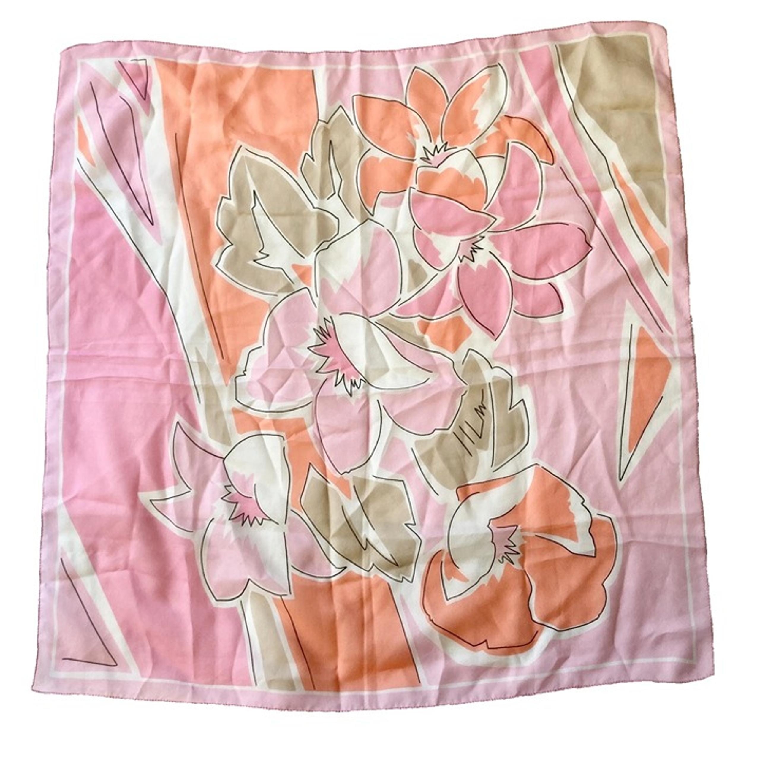 Vintage Floral Flower Scarf Wrap Shawl Acetate Pink Orange Flowers 30 X 31" 70s
