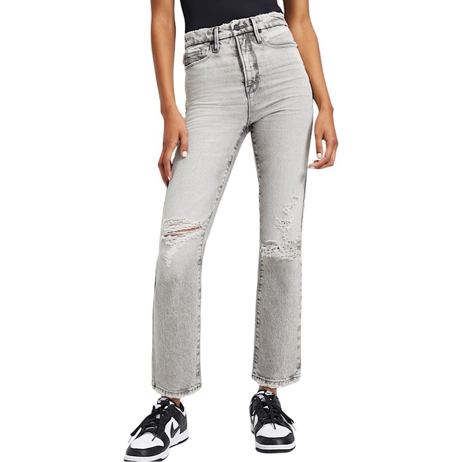 NWT Good American Good Boy Grey High Rise Straight Jean Size 6/28 Retail 149