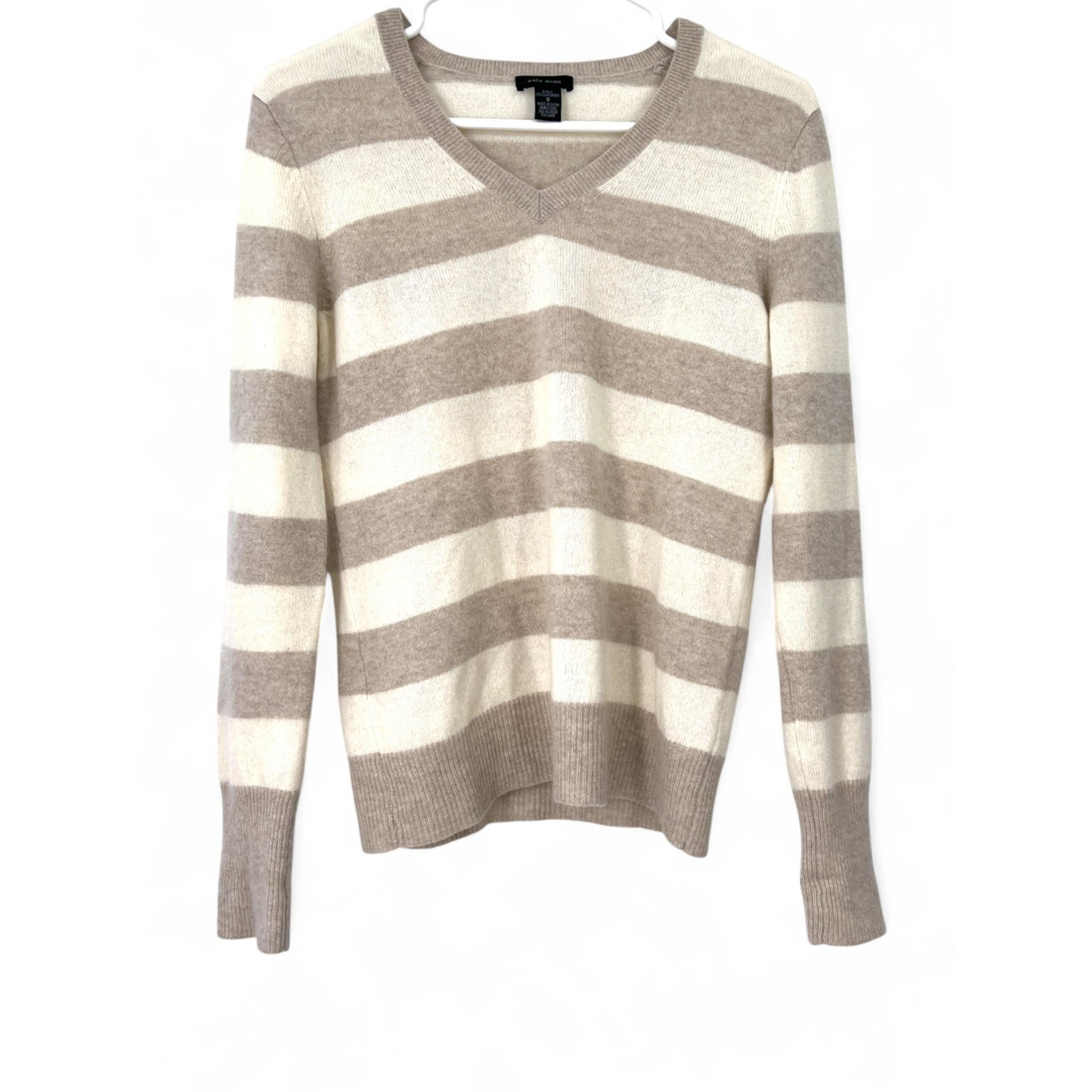 Only Mine | S | 100% Pure Cashmere Sweater V Neck Stripped Pullover Knit Women's